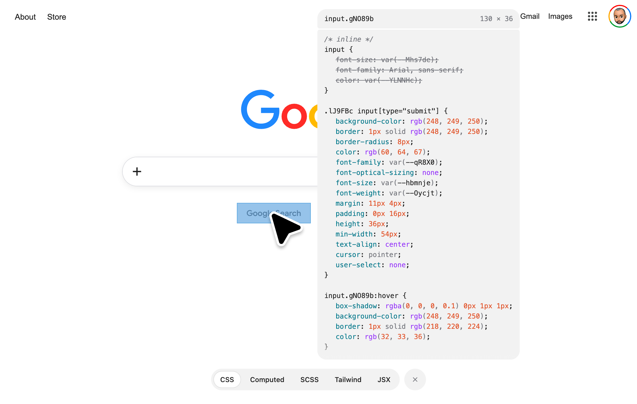 CSS Viewer in action